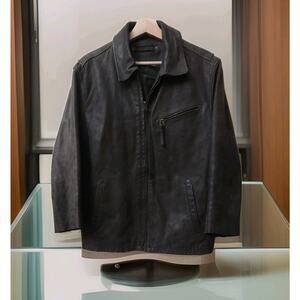 Eddie Bauer Mens Genuine Leather Moto Jacket Dark Brown Full Zip Collar Size M